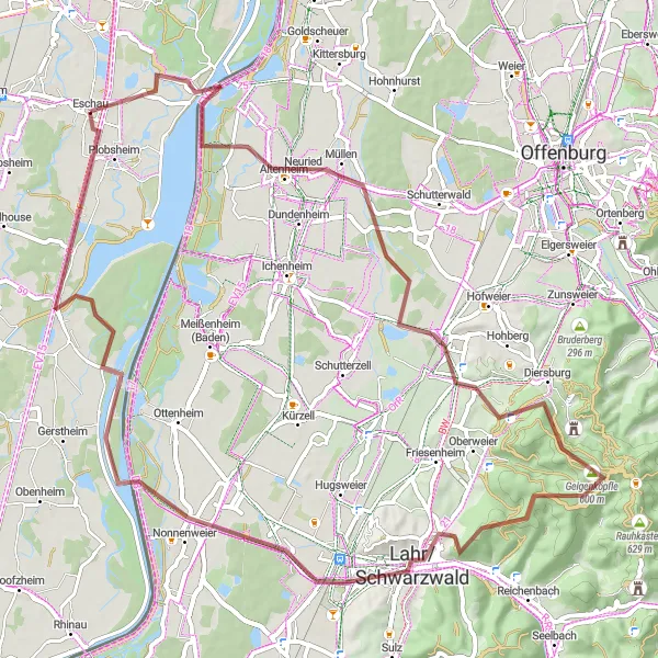 Map miniature of "Gravel Adventure through Neuried and Plobsheim" cycling inspiration in Alsace, France. Generated by Tarmacs.app cycling route planner