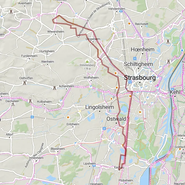 Miniature de la carte de l'inspiration cycliste "Le Tour des Barrages d'Alsace" dans la Alsace, France. Générée par le planificateur d'itinéraire cycliste Tarmacs.app