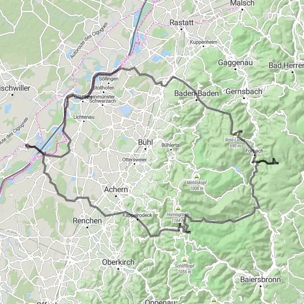 Map miniature of "Helmlingen Loop" cycling inspiration in Alsace, France. Generated by Tarmacs.app cycling route planner