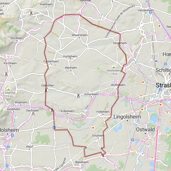 Map miniature of "The Alsace Gravel Adventure" cycling inspiration in Alsace, France. Generated by Tarmacs.app cycling route planner