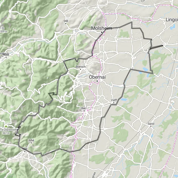 Miniature de la carte de l'inspiration cycliste "Circuit pittoresque de Krautergersheim à Duppigheim" dans la Alsace, France. Générée par le planificateur d'itinéraire cycliste Tarmacs.app