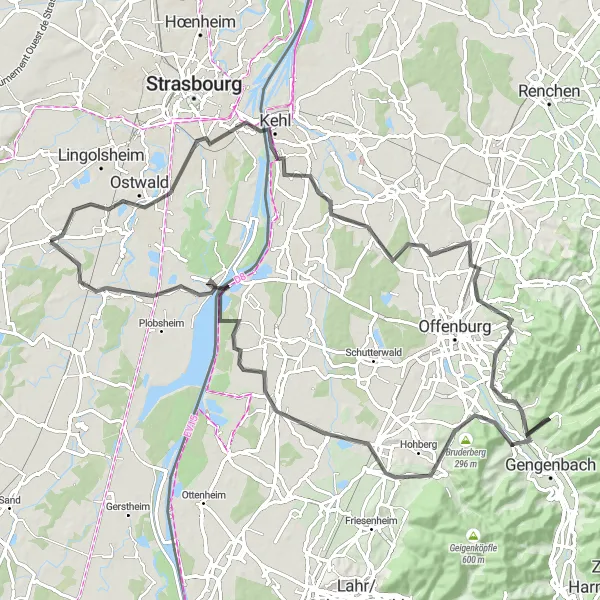 Map miniature of "Scenic Road Cycling Tour near Geispolsheim" cycling inspiration in Alsace, France. Generated by Tarmacs.app cycling route planner