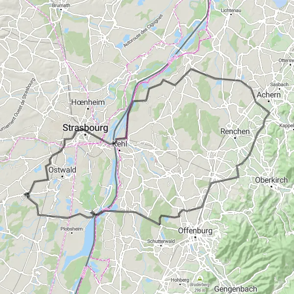 Map miniature of "Alsace Cycling Expedition" cycling inspiration in Alsace, France. Generated by Tarmacs.app cycling route planner