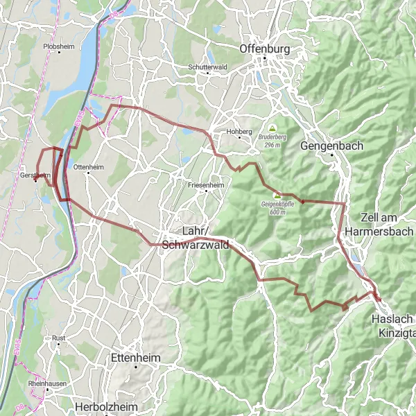 Miniature de la carte de l'inspiration cycliste "La Route des Châteaux Forts" dans la Alsace, France. Générée par le planificateur d'itinéraire cycliste Tarmacs.app