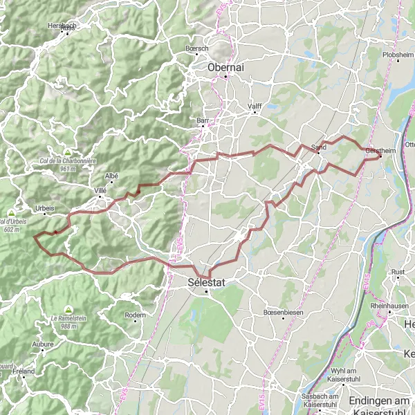 Map miniature of "The Lièpvre Gravel Challenge" cycling inspiration in Alsace, France. Generated by Tarmacs.app cycling route planner