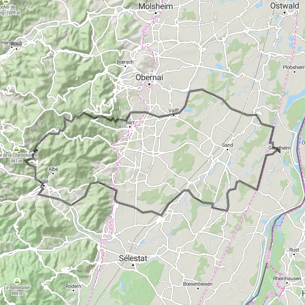 Map miniature of "The Herbsheim Circuit" cycling inspiration in Alsace, France. Generated by Tarmacs.app cycling route planner