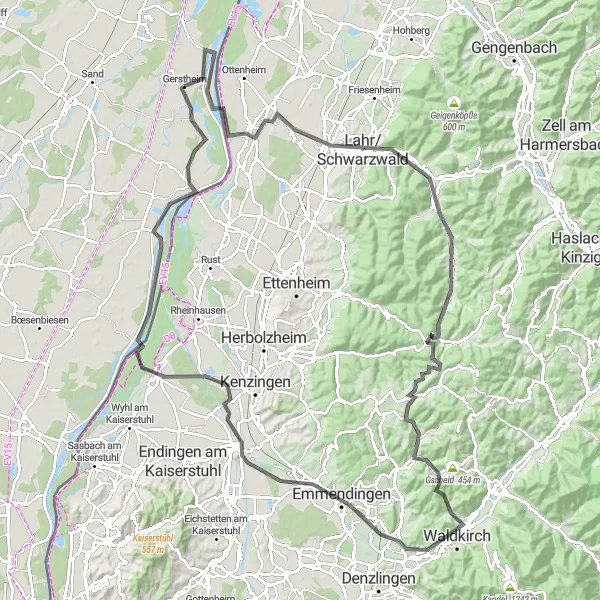 Miniature de la carte de l'inspiration cycliste "Le Tour des Châteaux d'Alsace" dans la Alsace, France. Générée par le planificateur d'itinéraire cycliste Tarmacs.app