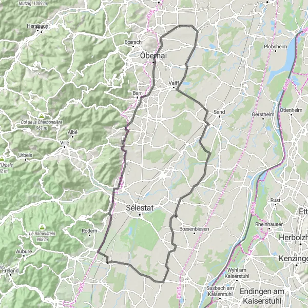 Map miniature of "Alsace Road Adventure" cycling inspiration in Alsace, France. Generated by Tarmacs.app cycling route planner