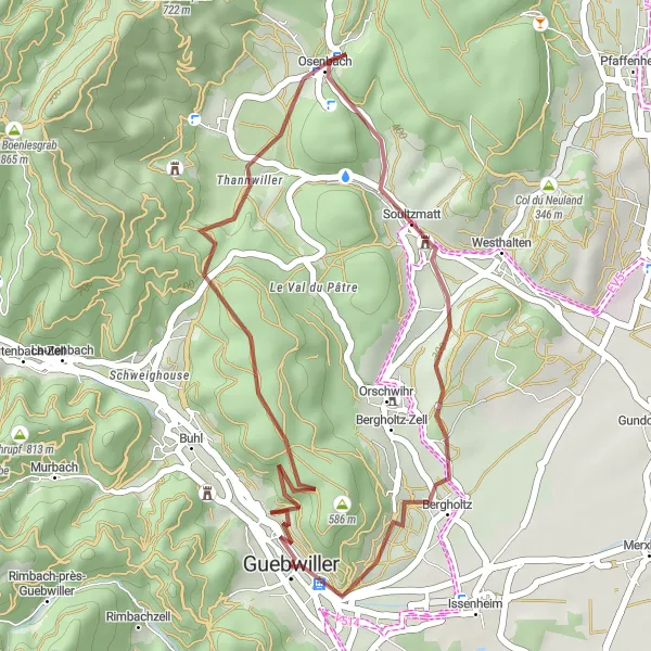 Map miniature of "The Bannstein Gravel Loop" cycling inspiration in Alsace, France. Generated by Tarmacs.app cycling route planner