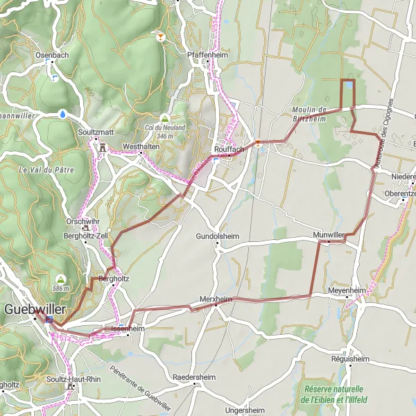 Map miniature of "The Guebwiller Gravel Adventure" cycling inspiration in Alsace, France. Generated by Tarmacs.app cycling route planner