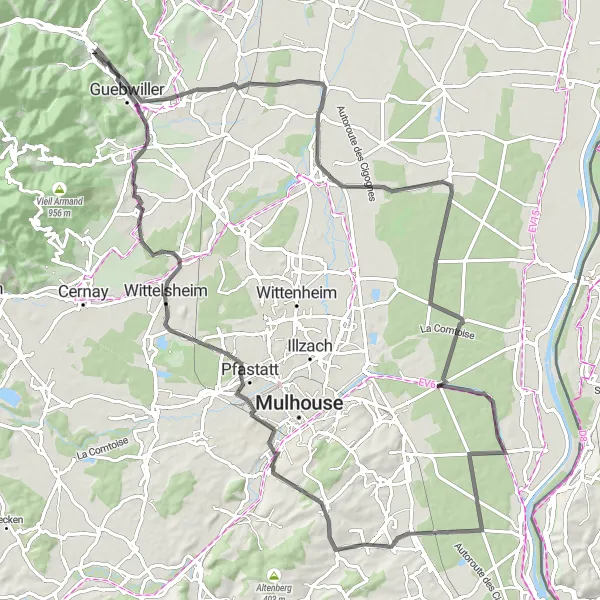 Map miniature of "The Alsace Road Classic" cycling inspiration in Alsace, France. Generated by Tarmacs.app cycling route planner