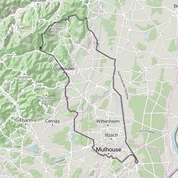 Map miniature of "Habsheim - Exploring the Hills of Alsace" cycling inspiration in Alsace, France. Generated by Tarmacs.app cycling route planner