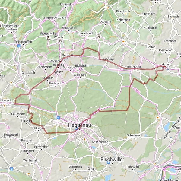 Map miniature of "Rural Gravel Journey" cycling inspiration in Alsace, France. Generated by Tarmacs.app cycling route planner