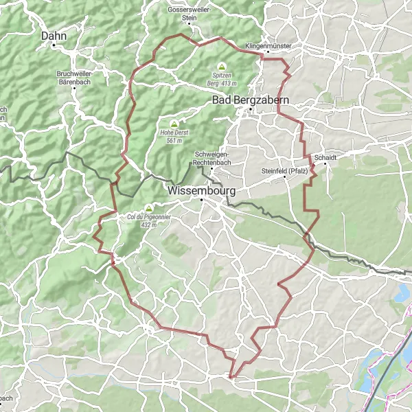 Map miniature of "Gravel Adventure through Vineyards" cycling inspiration in Alsace, France. Generated by Tarmacs.app cycling route planner