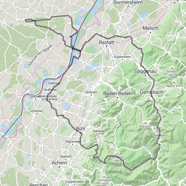 Miniature de la carte de l'inspiration cycliste "Parcours des collines d'Alsace" dans la Alsace, France. Générée par le planificateur d'itinéraire cycliste Tarmacs.app