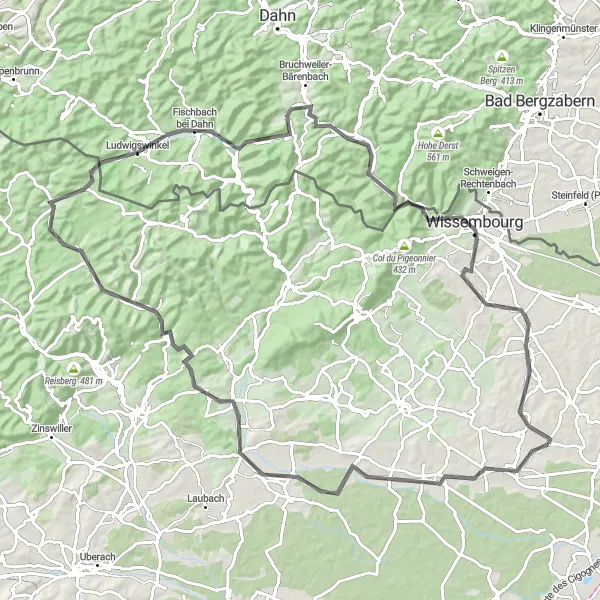 Miniature de la carte de l'inspiration cycliste "Le Grand Tour des Sommets" dans la Alsace, France. Générée par le planificateur d'itinéraire cycliste Tarmacs.app
