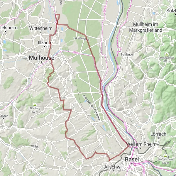 Map miniature of "Gravel Adventure in Sundgau" cycling inspiration in Alsace, France. Generated by Tarmacs.app cycling route planner