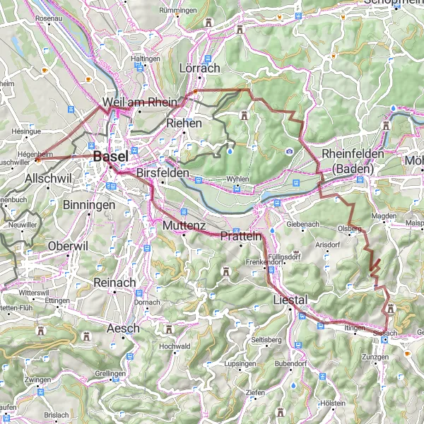 Map miniature of "Ultimate Sundgau Gravel Loop" cycling inspiration in Alsace, France. Generated by Tarmacs.app cycling route planner