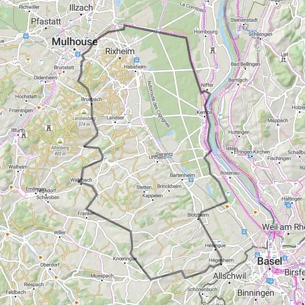 Map miniature of "Alsace Hills Tour" cycling inspiration in Alsace, France. Generated by Tarmacs.app cycling route planner