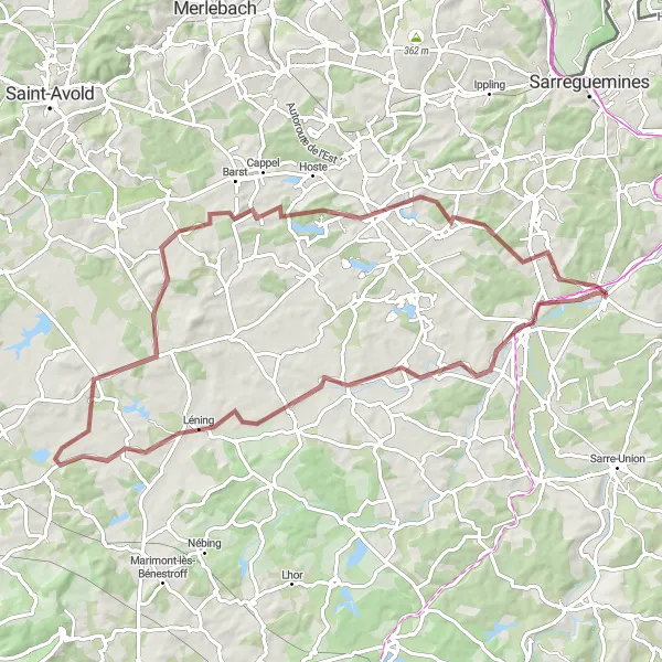 Miniature de la carte de l'inspiration cycliste "Circuit de Kappelkinger" dans la Alsace, France. Générée par le planificateur d'itinéraire cycliste Tarmacs.app