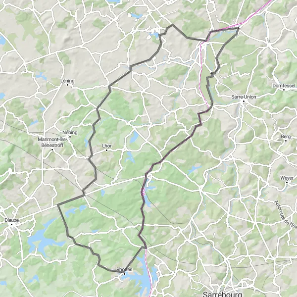 Map miniature of "The Lakeside Adventure" cycling inspiration in Alsace, France. Generated by Tarmacs.app cycling route planner