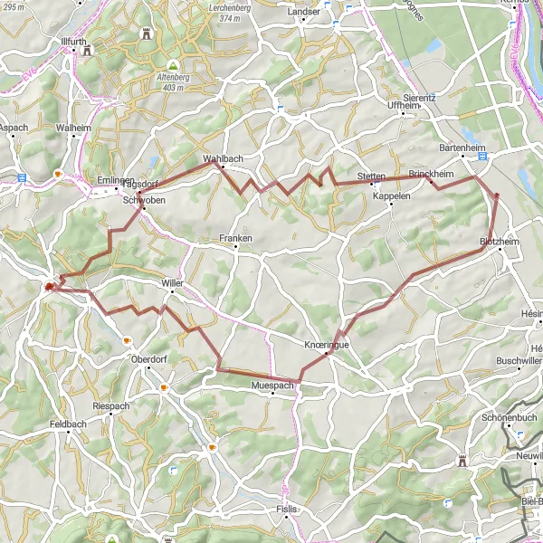 Map miniature of "Alsace Gravel Exploration" cycling inspiration in Alsace, France. Generated by Tarmacs.app cycling route planner