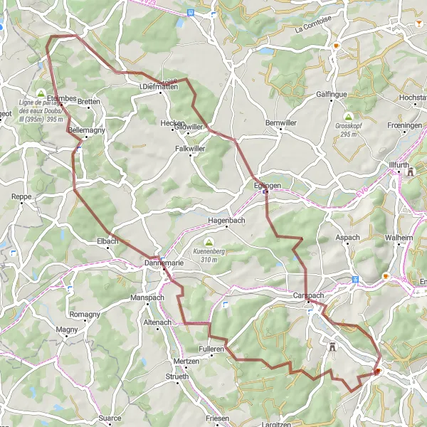 Map miniature of "Journey through Nature" cycling inspiration in Alsace, France. Generated by Tarmacs.app cycling route planner