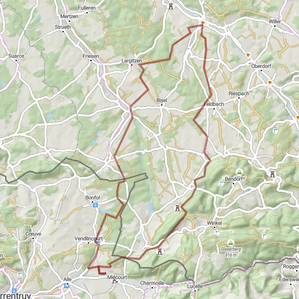 Map miniature of "Gravel Paradise" cycling inspiration in Alsace, France. Generated by Tarmacs.app cycling route planner