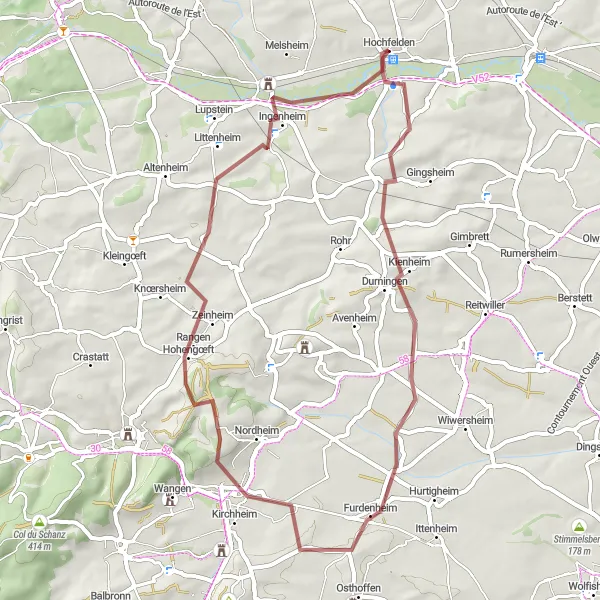 Miniature de la carte de l'inspiration cycliste "La Boucle Gougenheim-Wilwisheim" dans la Alsace, France. Générée par le planificateur d'itinéraire cycliste Tarmacs.app