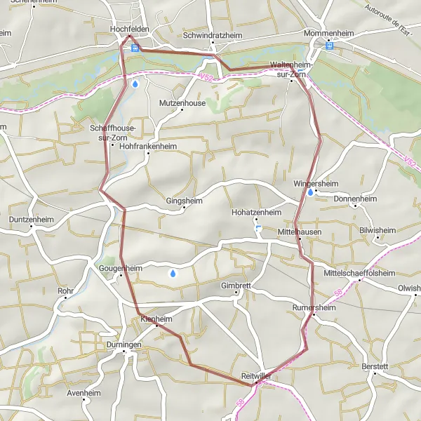 Map miniature of "Short Gravel Ride to Schaffhouse-sur-Zorn" cycling inspiration in Alsace, France. Generated by Tarmacs.app cycling route planner