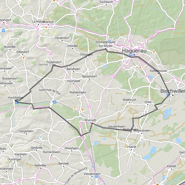 Map miniature of "Exploring Northern Alsace" cycling inspiration in Alsace, France. Generated by Tarmacs.app cycling route planner