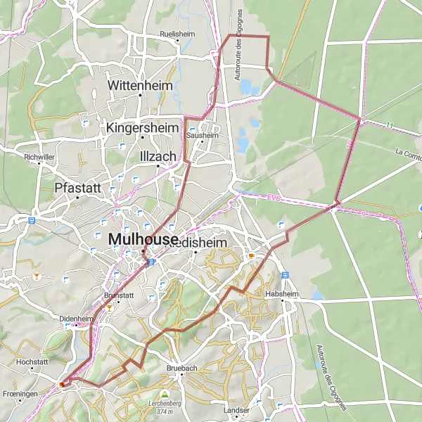 Map miniature of "Scenic Gravel Loop" cycling inspiration in Alsace, France. Generated by Tarmacs.app cycling route planner