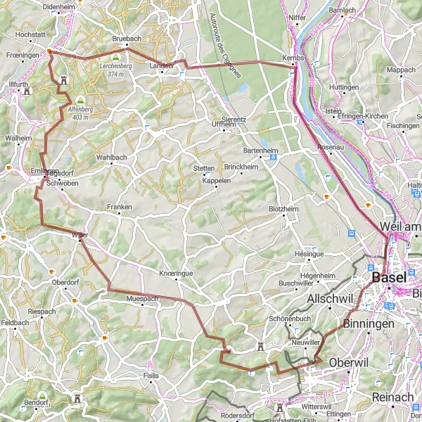 Miniature de la carte de l'inspiration cycliste "Les collines verdoyantes d'Alsace" dans la Alsace, France. Générée par le planificateur d'itinéraire cycliste Tarmacs.app