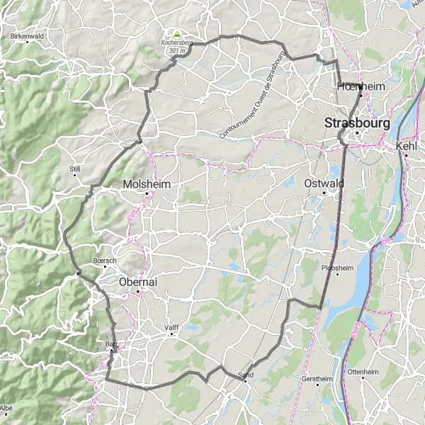 Map miniature of "Road Cycling Adventure to Ottrott" cycling inspiration in Alsace, France. Generated by Tarmacs.app cycling route planner