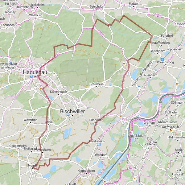 Miniature de la carte de l'inspiration cycliste "Excursion au Cœur de l'Alsace" dans la Alsace, France. Générée par le planificateur d'itinéraire cycliste Tarmacs.app