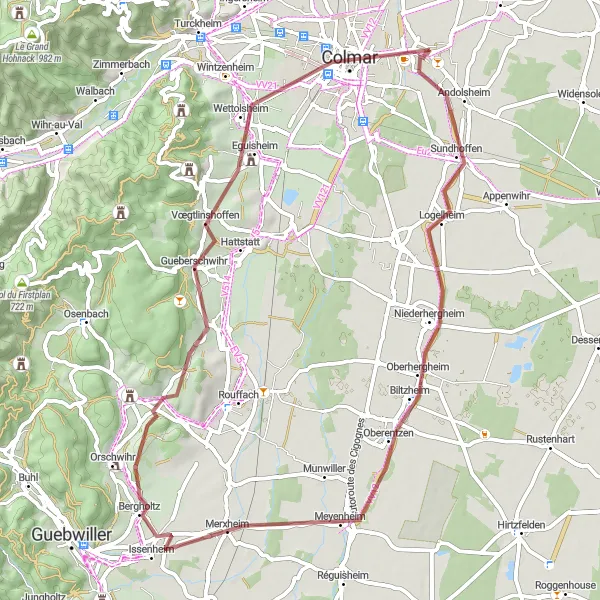 Map miniature of "The Gravel Trail Adventure" cycling inspiration in Alsace, France. Generated by Tarmacs.app cycling route planner