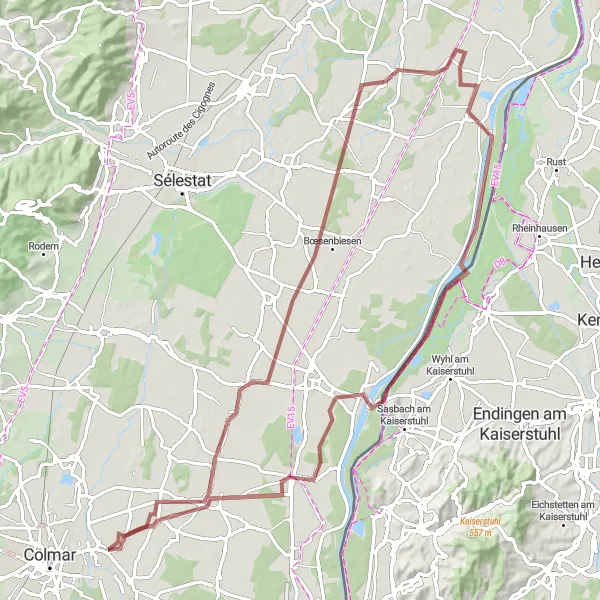 Map miniature of "The Gravel Adventure" cycling inspiration in Alsace, France. Generated by Tarmacs.app cycling route planner