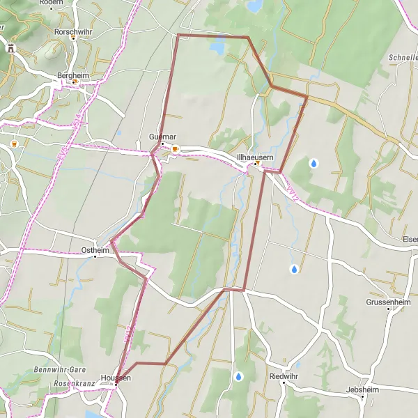 Miniature de la carte de l'inspiration cycliste "Escapade à Guémar" dans la Alsace, France. Générée par le planificateur d'itinéraire cycliste Tarmacs.app