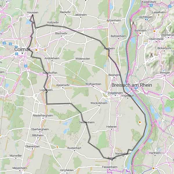 Map miniature of "Rural Scenic Ride" cycling inspiration in Alsace, France. Generated by Tarmacs.app cycling route planner