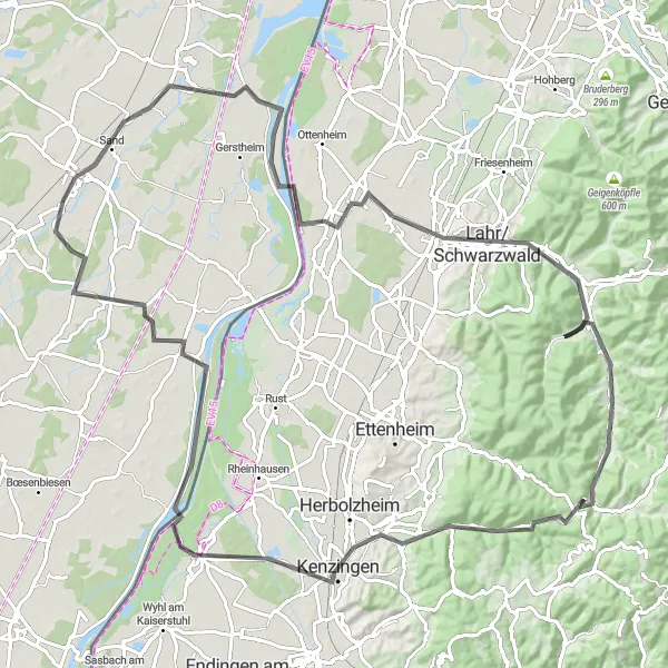 Miniature de la carte de l'inspiration cycliste "La Grande Boucle des Châteaux" dans la Alsace, France. Générée par le planificateur d'itinéraire cycliste Tarmacs.app
