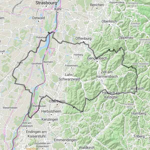 Map miniature of "Road to Löcherbergwasen" cycling inspiration in Alsace, France. Generated by Tarmacs.app cycling route planner