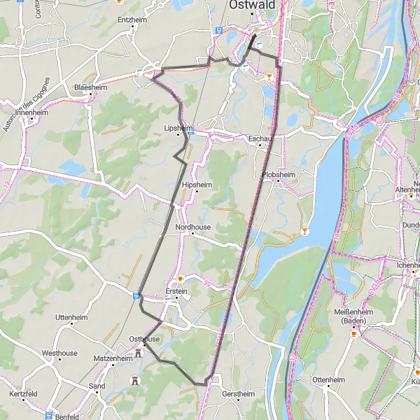 Map miniature of "Plobsheim to Illkirch-Graffenstaden Road Route" cycling inspiration in Alsace, France. Generated by Tarmacs.app cycling route planner