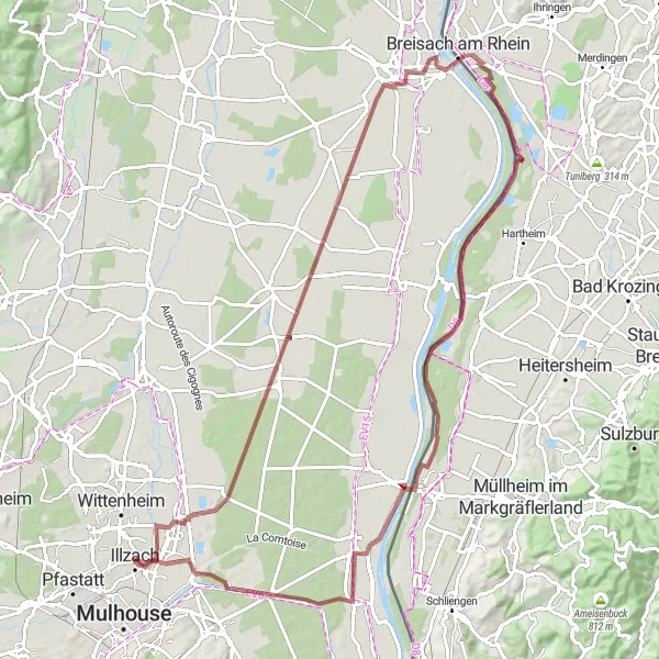 Map miniature of "Picturesque Gravel Trails" cycling inspiration in Alsace, France. Generated by Tarmacs.app cycling route planner