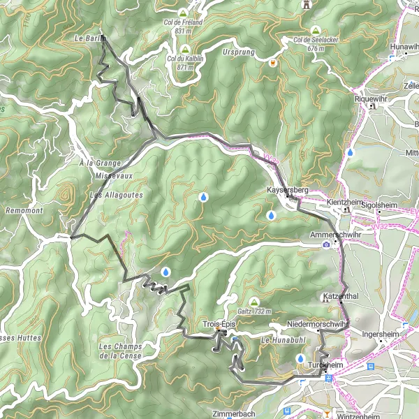 Miniature de la carte de l'inspiration cycliste "Les Petits Villages d'Alsace" dans la Alsace, France. Générée par le planificateur d'itinéraire cycliste Tarmacs.app