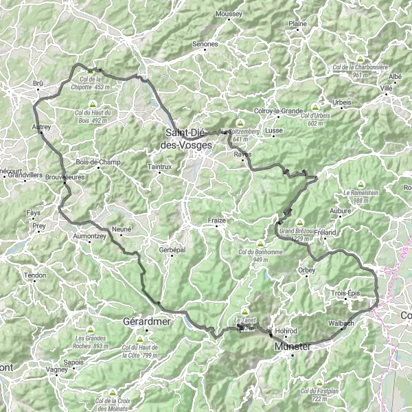 Map miniature of "Alsace Mountain Challenge" cycling inspiration in Alsace, France. Generated by Tarmacs.app cycling route planner