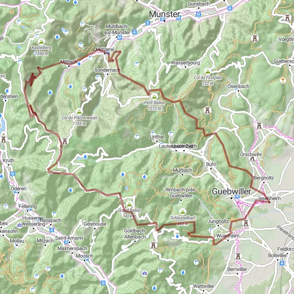 Map miniature of "Issenheim Gravel Loop" cycling inspiration in Alsace, France. Generated by Tarmacs.app cycling route planner
