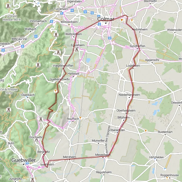 Miniature de la carte de l'inspiration cycliste "Les villages pittoresques d'Alsace" dans la Alsace, France. Générée par le planificateur d'itinéraire cycliste Tarmacs.app