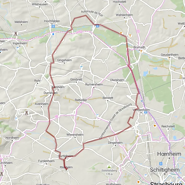 Map miniature of "Gougenheim Gravel Adventure" cycling inspiration in Alsace, France. Generated by Tarmacs.app cycling route planner