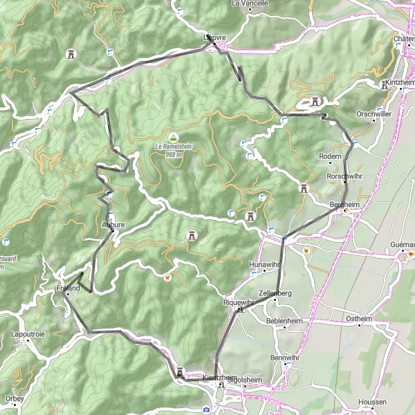 Map miniature of "Col de Fréland Adventure" cycling inspiration in Alsace, France. Generated by Tarmacs.app cycling route planner