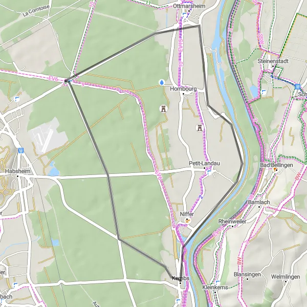 Miniature de la carte de l'inspiration cycliste "La Route des Bivouacs" dans la Alsace, France. Générée par le planificateur d'itinéraire cycliste Tarmacs.app